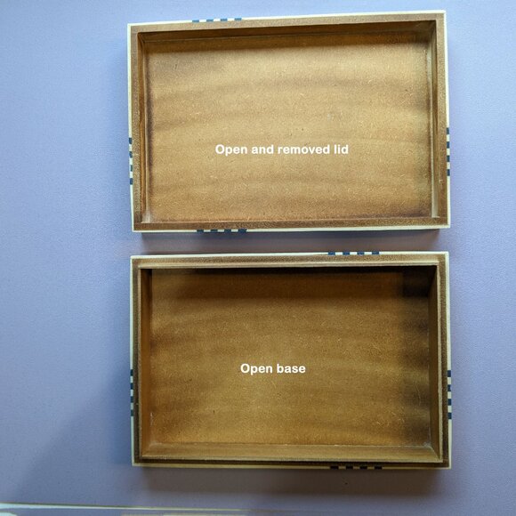 C Wonder Trinket / Jewelry Box, Inlay beige & blue stripe design, 9 x 6  x 2" - Picture 4 of 17